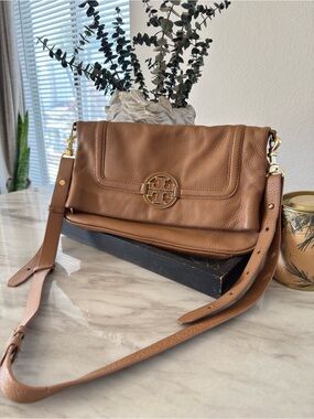 Tory Burch Fold-Over Shoulder Bag with Gold Logo
